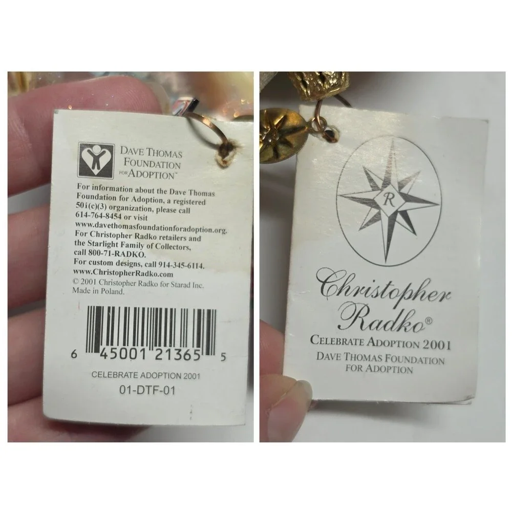 Christopher Radko Glass Ornament Dave Thomas Foundation Celebrate Adoption 2001